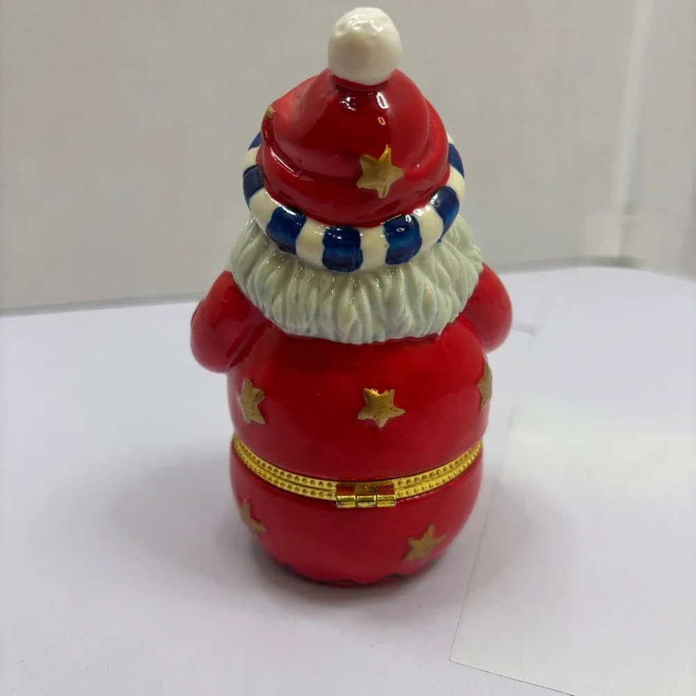 Vintage Santa Claus Hinged Trinket Box Ceramic Christmas Figurine Red Gold 4.5